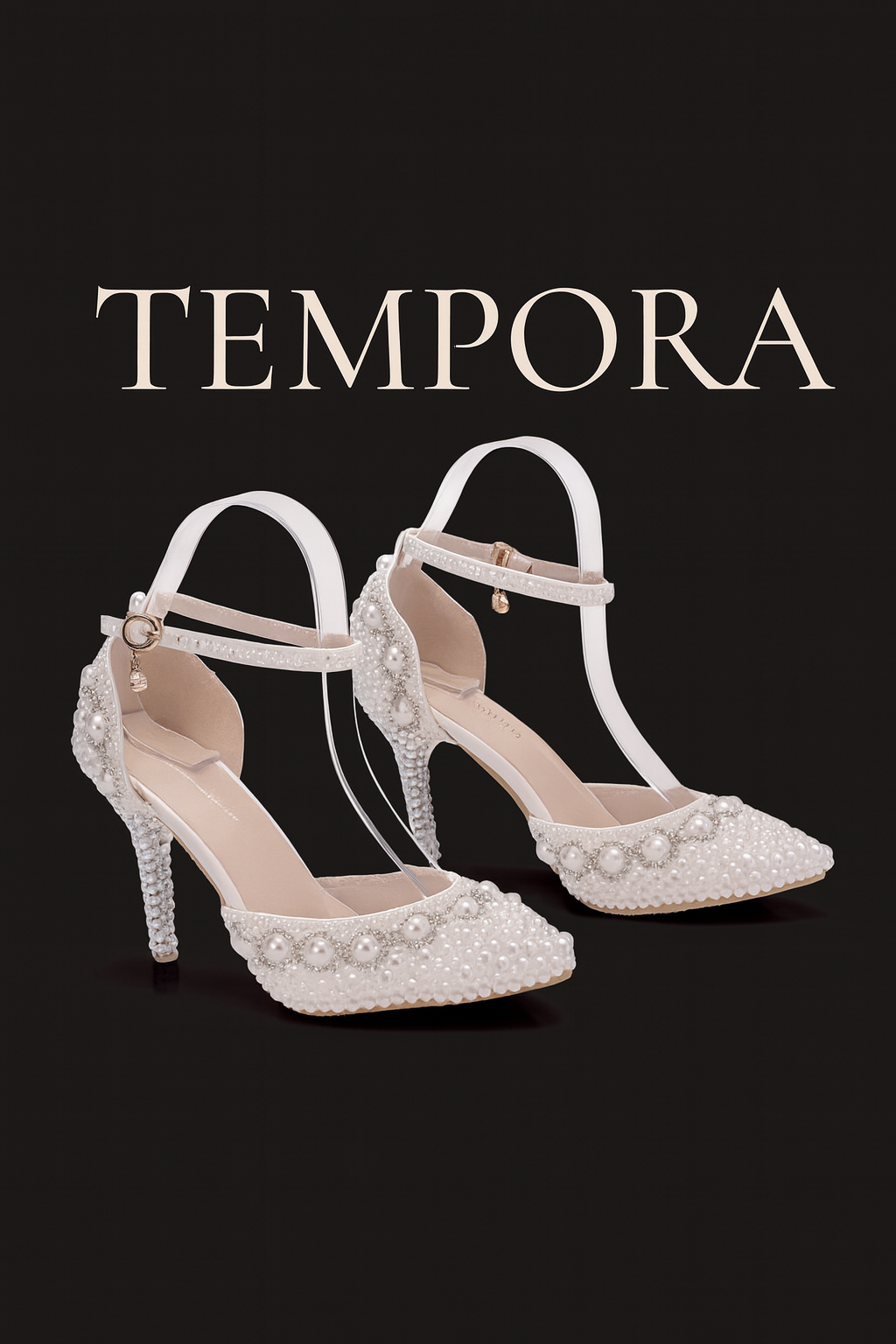 BS017 Women’s High Heel Sandals | 7–9 cm Beaded Rhinestone Pearl Wedding Shoes with Ankle Strap