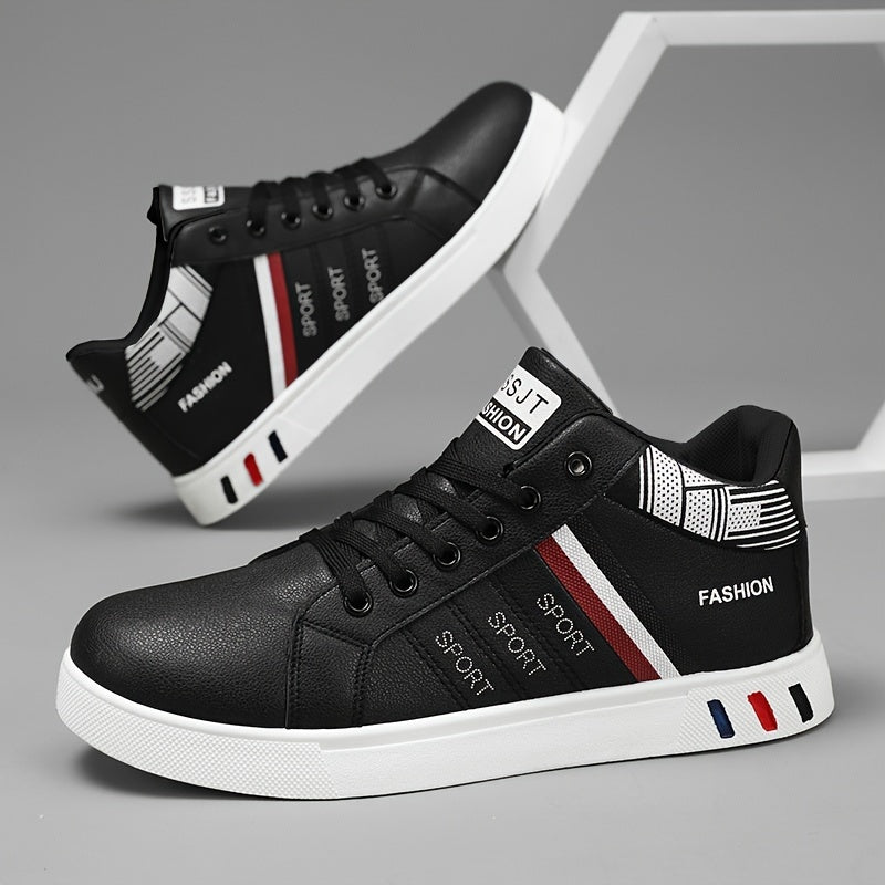 Men's Solid Color Lace-up Skate Shoes, Fashion Stripe Design Men’s, Breathable and Comfort for All Seasons Casual Wear & Outdoor Activities, Mens Skate Shoe, Skateboard Shoes High Top, Skater Shoes Men, Mens Outdoor Skate S