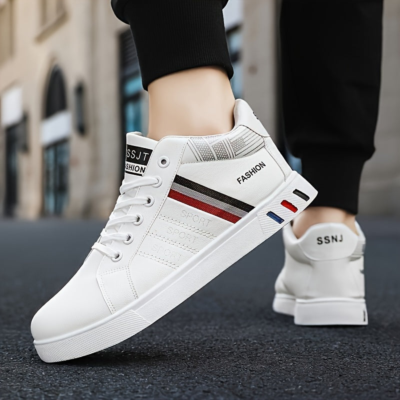 Men's Solid Color Lace-up Skate Shoes, Fashion Stripe Design Men’s, Breathable and Comfort for All Seasons Casual Wear & Outdoor Activities, Mens Skate Shoe, Skateboard Shoes High Top, Skater Shoes Men, Mens Outdoor Skate S