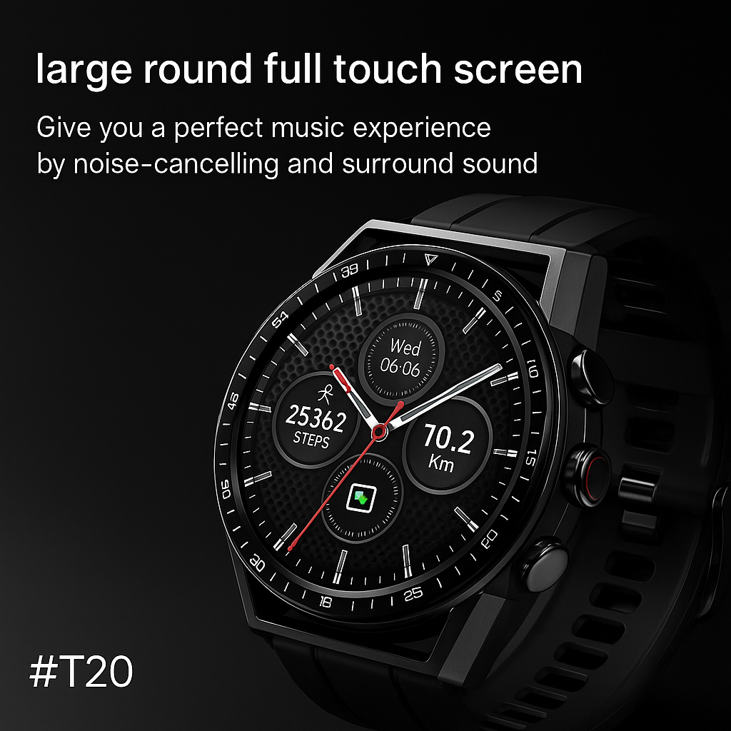 T20 Smartwatch | Music, Heart Rate & Health Monitoring, Pedometer, Sports Tracker with Headphones