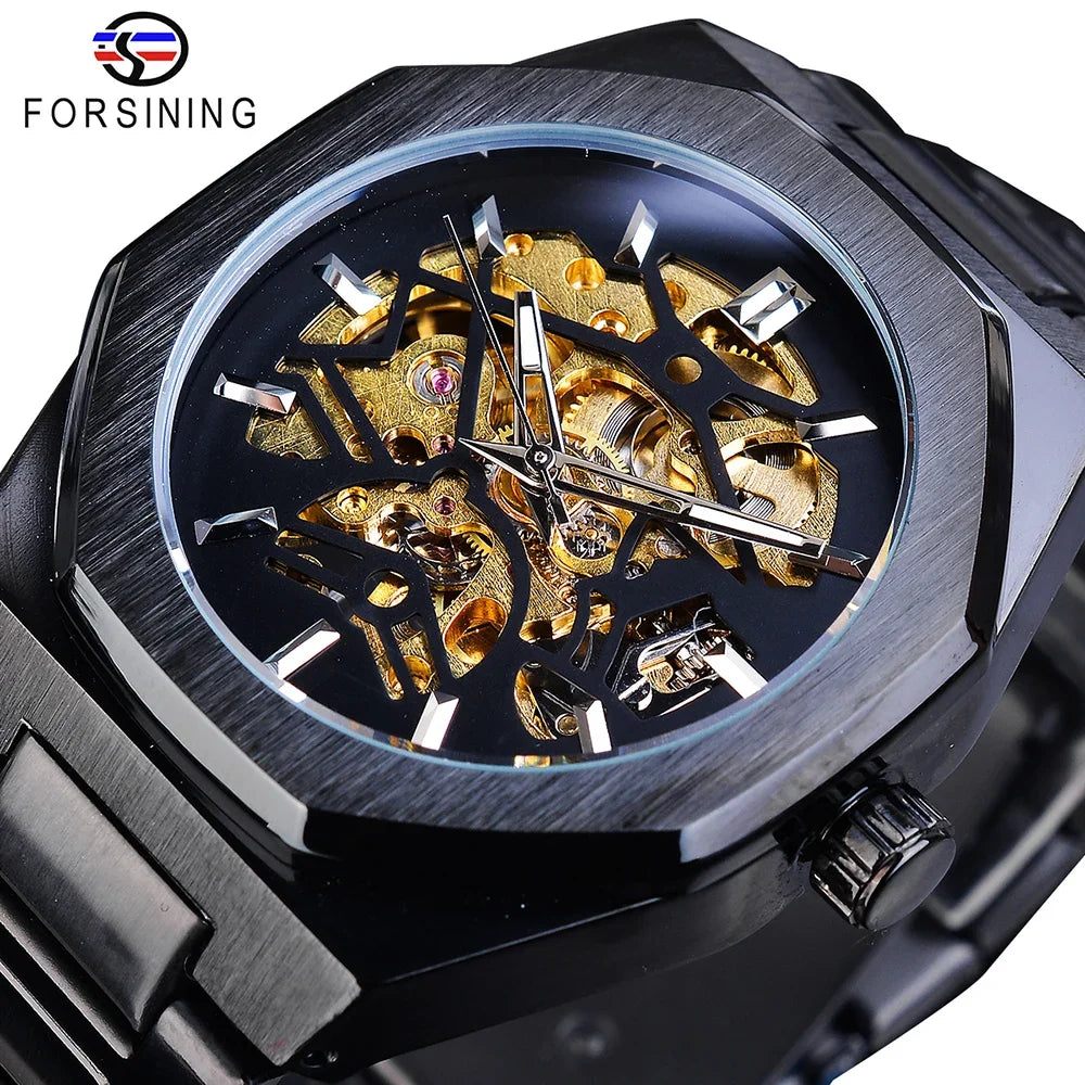 Forsining Black Fashion Mens Watches Automatic Mechanical Casual Sport Man Wristwatch Waterproof Luminous Hands Clocks