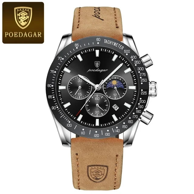 609  Men Watch for Man Sports Waterproof Luminous Date Chronograph Leather Men's Watches Quartz Male Clocks