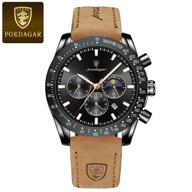 609  Men Watch for Man Sports Waterproof Luminous Date Chronograph Leather Men's Watches Quartz Male Clocks