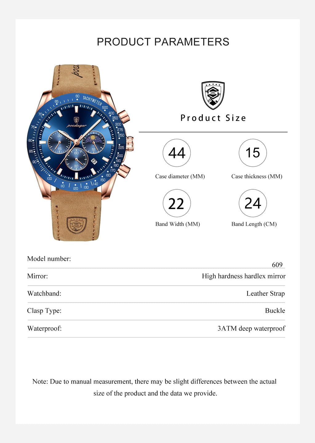 609  Men Watch for Man Sports Waterproof Luminous Date Chronograph Leather Men's Watches Quartz Male Clocks