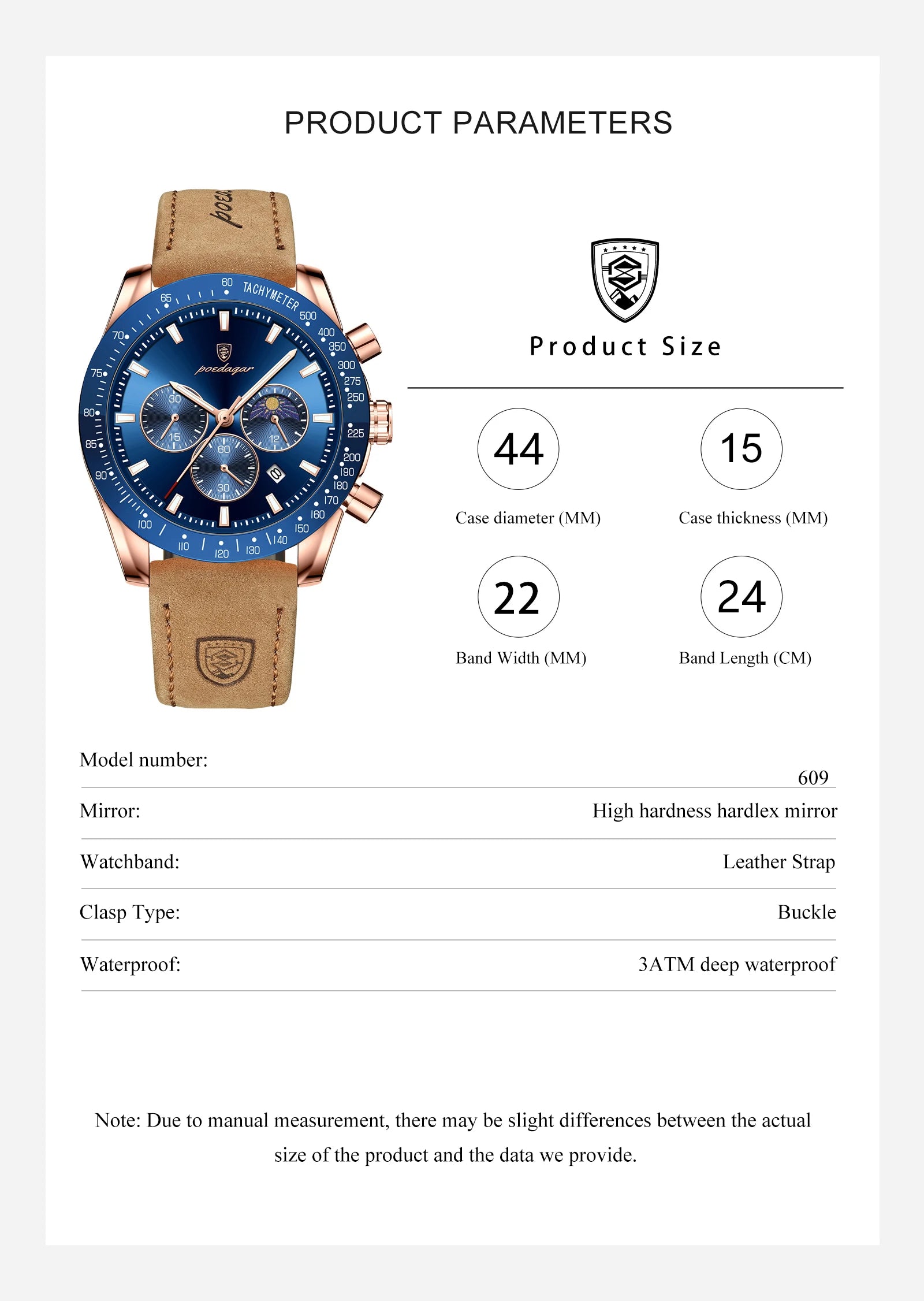 609  Men Watch for Man Sports Waterproof Luminous Date Chronograph Leather Men's Watches Quartz Male Clocks