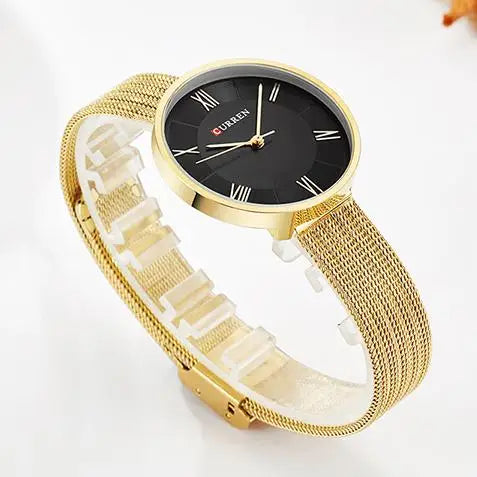 CURREN 9020 Fashion Quartz Watch Stainless Mesh Steel Strap Waterproof Gold Clocks Lady Simple Roman Casual Watches for Women
