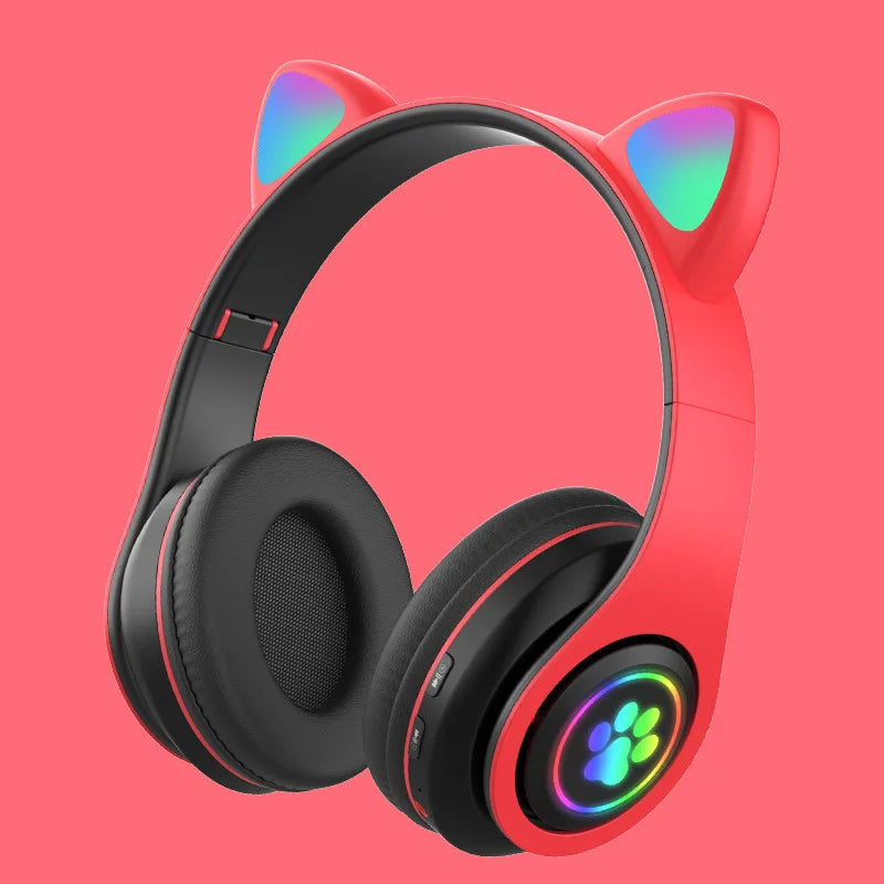 B39M Earphone Foldable LED Gaming Headset Wireless Cat Ear Headphone for Children Gift Audifonos