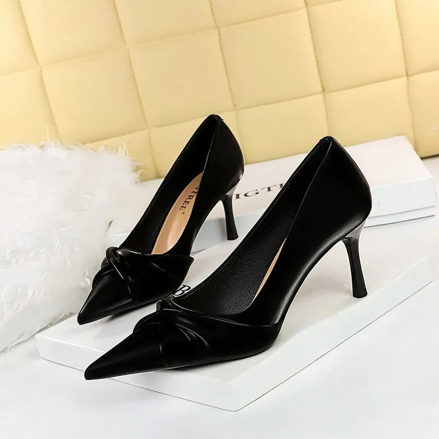 Women's High Heel Shoes Contrasting Sole Simple Slim Heel Glossy Finish Shallow Mouth Pointed Toe for Summer Breathable