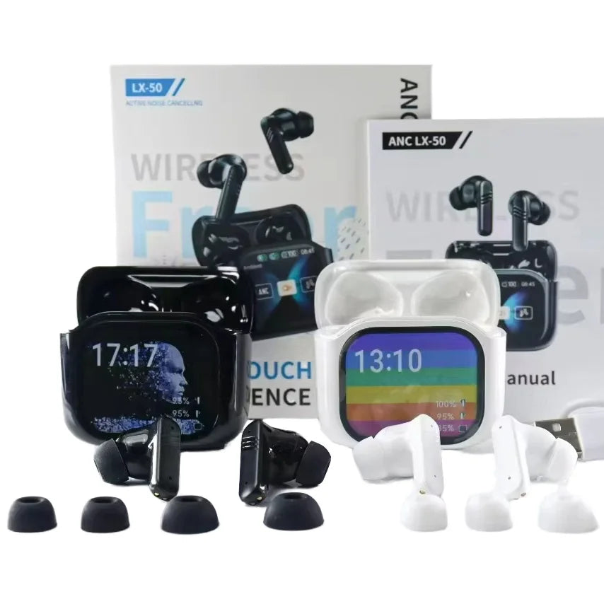 Quality In-Ear Earphones TWS Earbuds Wireless Headphones with LCD Touch Color Screen Display ANC Noise Cancelling Feature