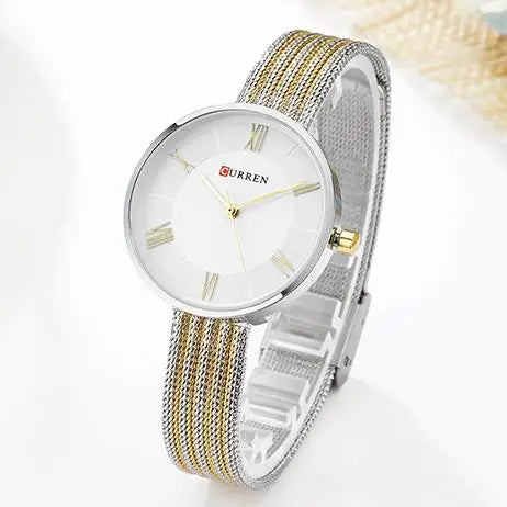 CURREN 9020 Fashion Quartz Watch Stainless Mesh Steel Strap Waterproof Gold Clocks Lady Simple Roman Casual Watches for Women