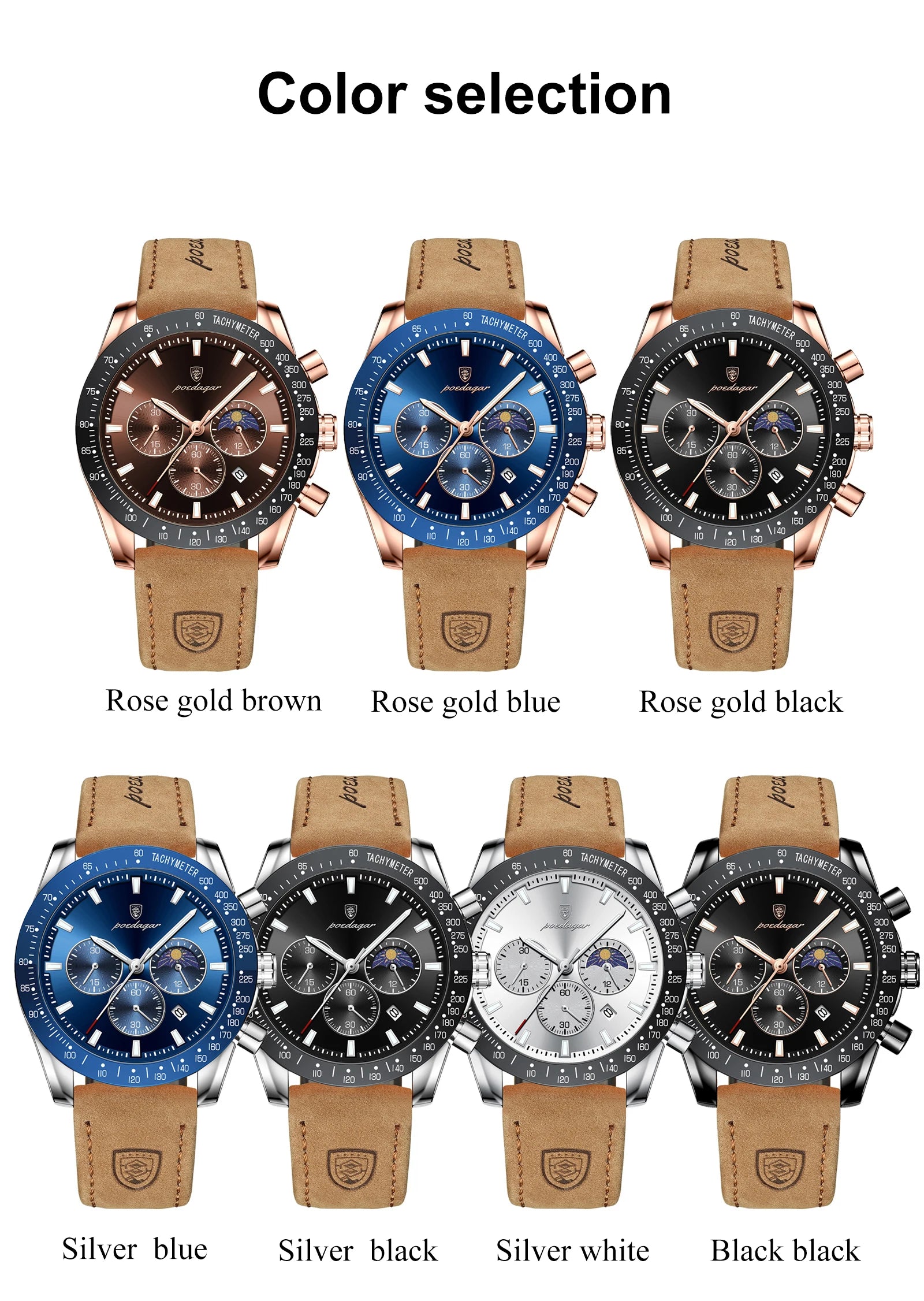 609  Men Watch for Man Sports Waterproof Luminous Date Chronograph Leather Men's Watches Quartz Male Clocks