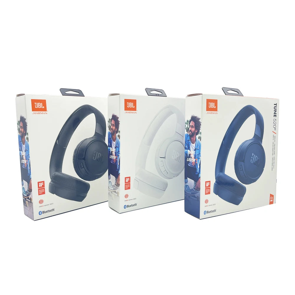 JBL Tune 520BT Wireless On-Ear Headphones for Bluetooth 5.3 Deep Bass Foldable Headset Mic LED Battery Hands-Free Support AP