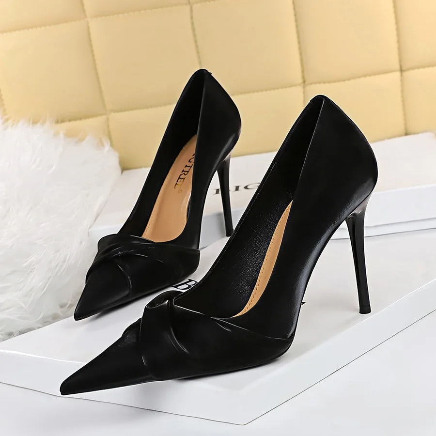 Women's High Heel Shoes Contrasting Sole Simple Slim Heel Glossy Finish Shallow Mouth Pointed Toe for Summer Breathable