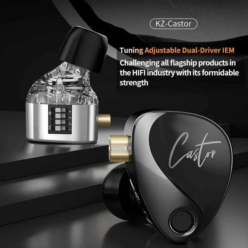 KZ Castor in Ear HiFi Earphone 2 Dynamic High-end Tunable Balanced Armature Earphones Monitor Headphones Wired with Mic Earbuds