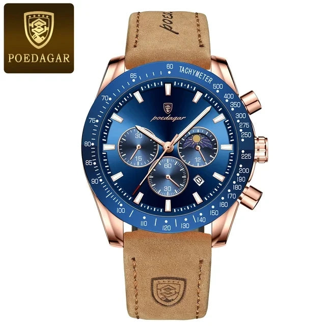 609  Men Watch for Man Sports Waterproof Luminous Date Chronograph Leather Men's Watches Quartz Male Clocks
