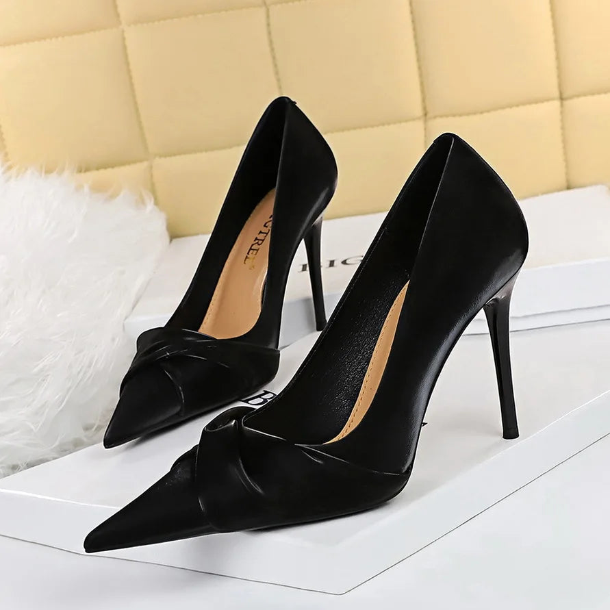 Women's High Heel Shoes Contrasting Sole Simple Slim Heel Glossy Finish Shallow Mouth Pointed Toe for Summer Breathable