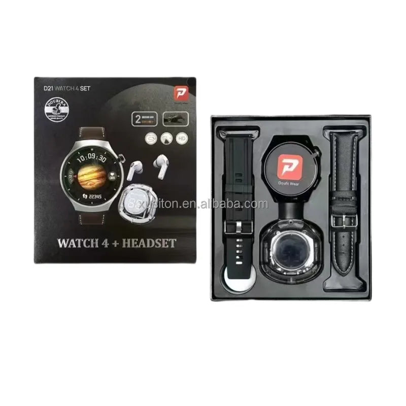 2025 Women Men D21 Watch 4 Set Relojes Smart Headphone 2 in 1 Set 1.52 TFT BT Call Heart Rate Sport Smart Watch With Headphones