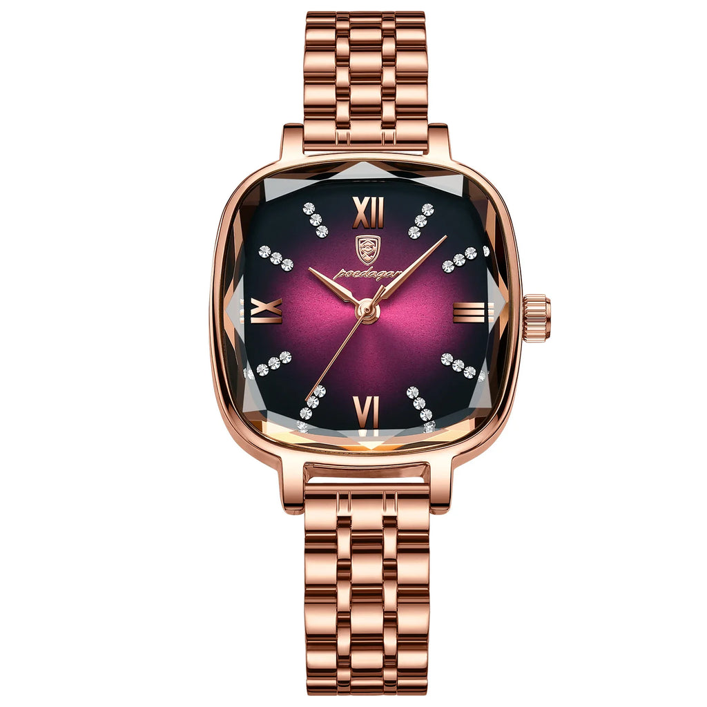 POEDAGAR 712 Luxury Women Watch Dress Elegant Femme Clocks Reloj Stainless Steel Square Waterproof Quartz Ladies Wristwatches