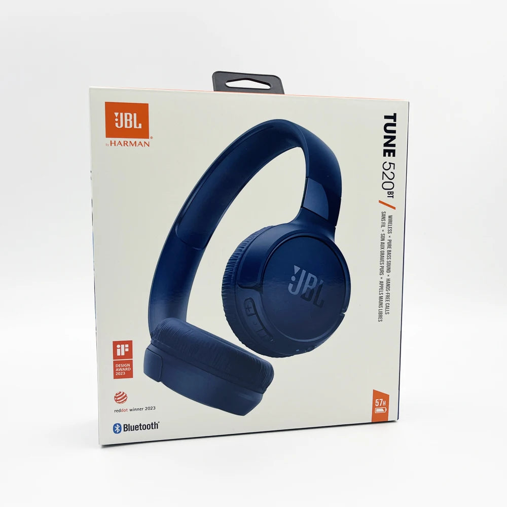 JBL Tune 520BT Wireless On-Ear Headphones for Bluetooth 5.3 Deep Bass Foldable Headset Mic LED Battery Hands-Free Support AP