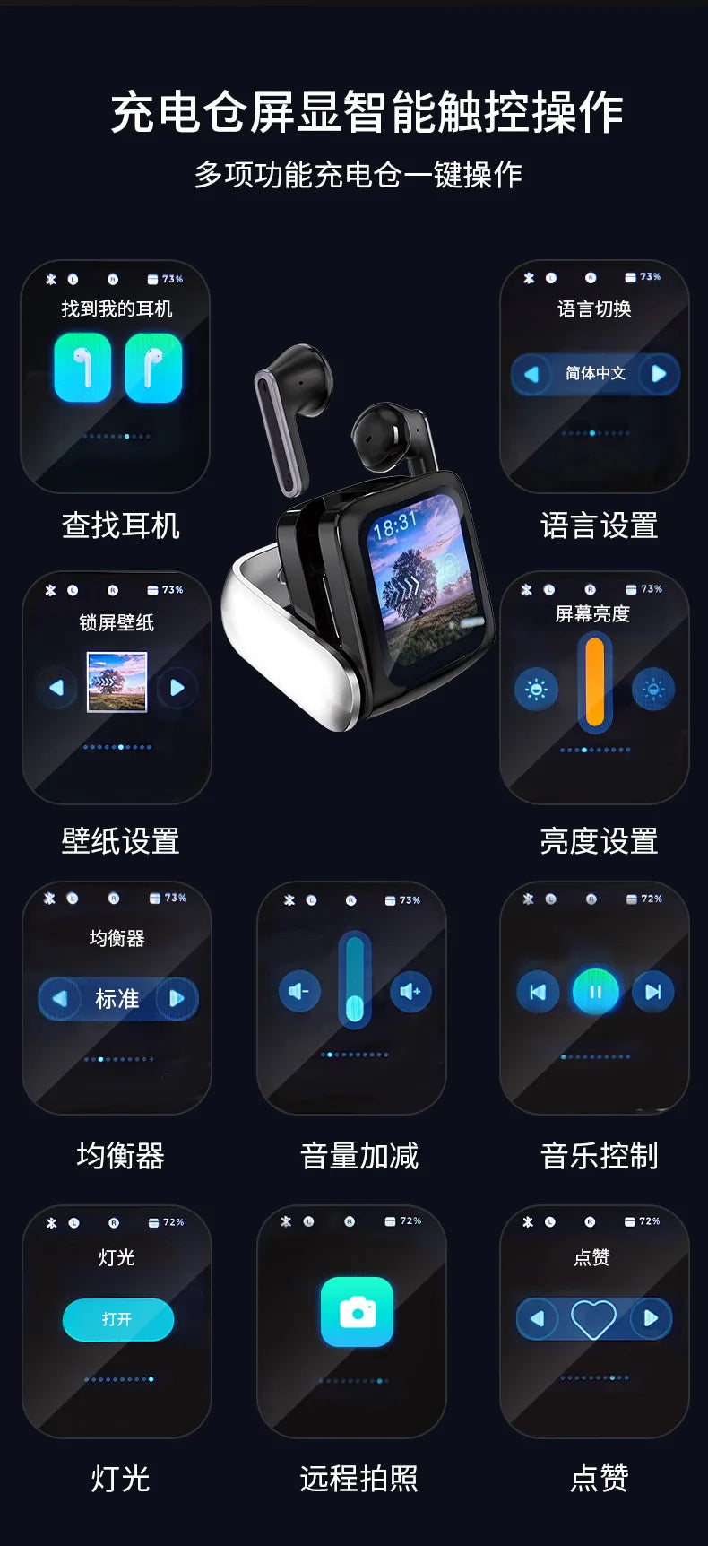 Smart Touch In-Ear Headphones with Digital Battery Indicator Sunglasses Earphone Mobile Phone Handsfree