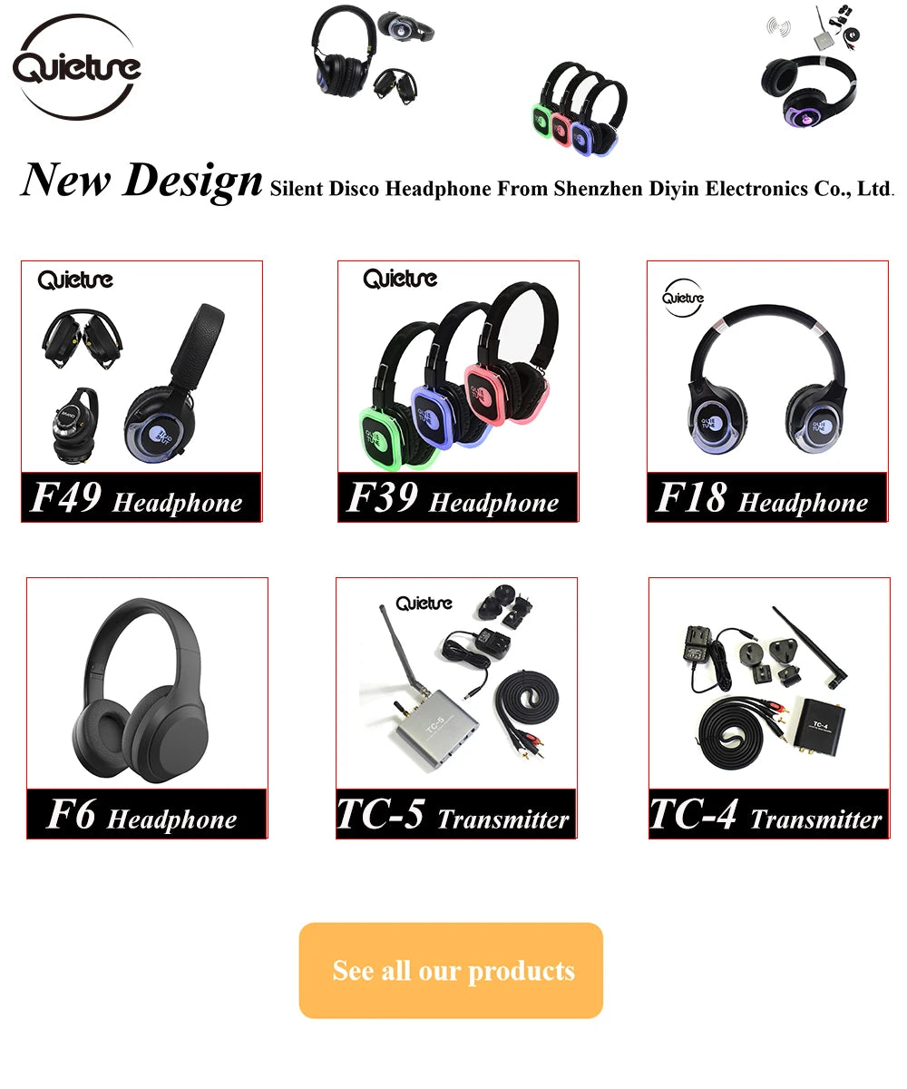 Silent disco headphones for 1 Set (2 headphones +1 transmitter)
