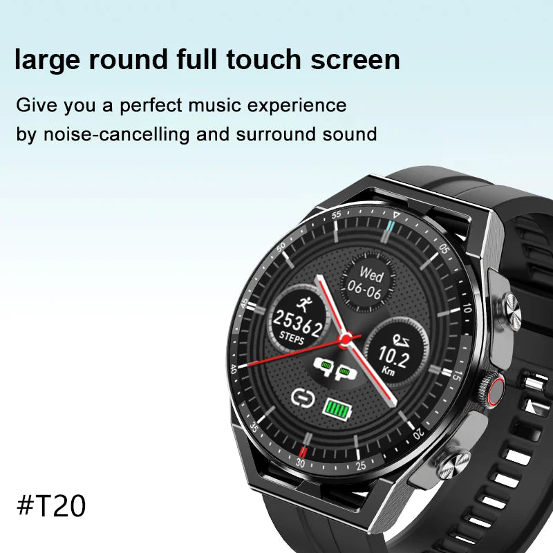 T20 Music Health Monitoring Pedometer Heart Rate Sports Smartwatch with Headphones