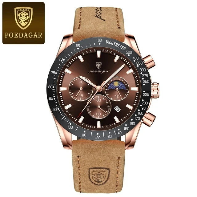 609  Men Watch for Man Sports Waterproof Luminous Date Chronograph Leather Men's Watches Quartz Male Clocks