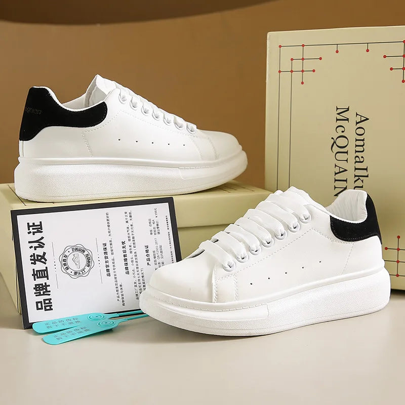 2025 New Spring MCrofibeLeather Height Increasing Thick Sole Anti Slip Versatile Sports Leisure Shoes for Men Women Chunky Style