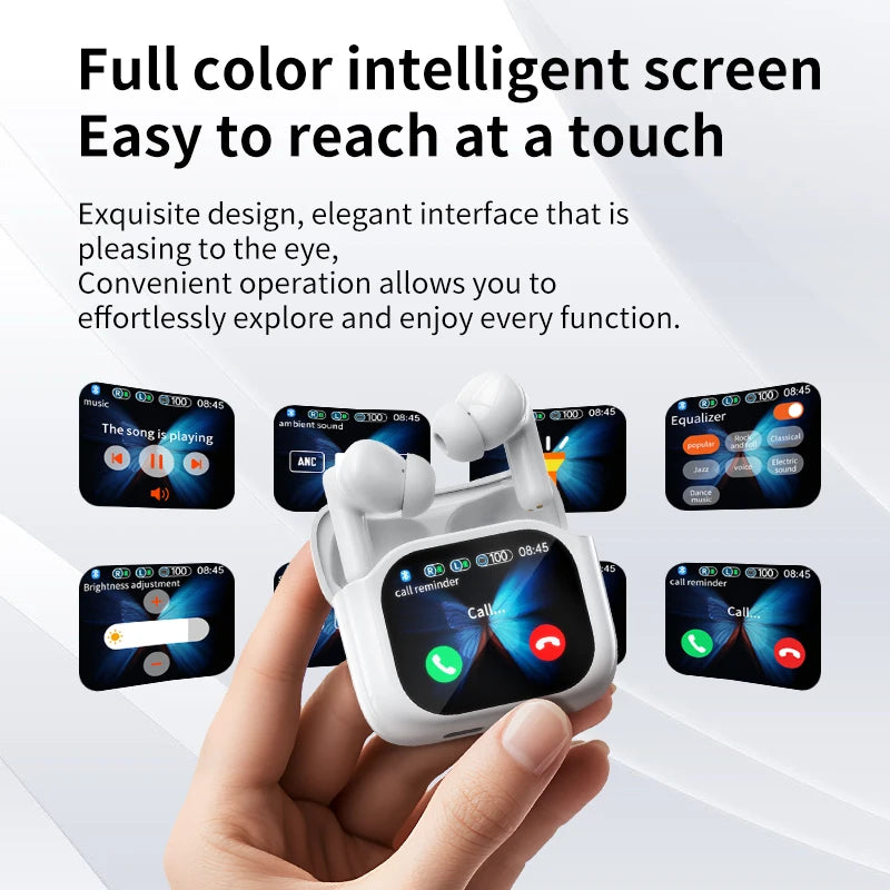 Quality In-Ear Earphones TWS Earbuds Wireless Headphones with LCD Touch Color Screen Display ANC Noise Cancelling Feature