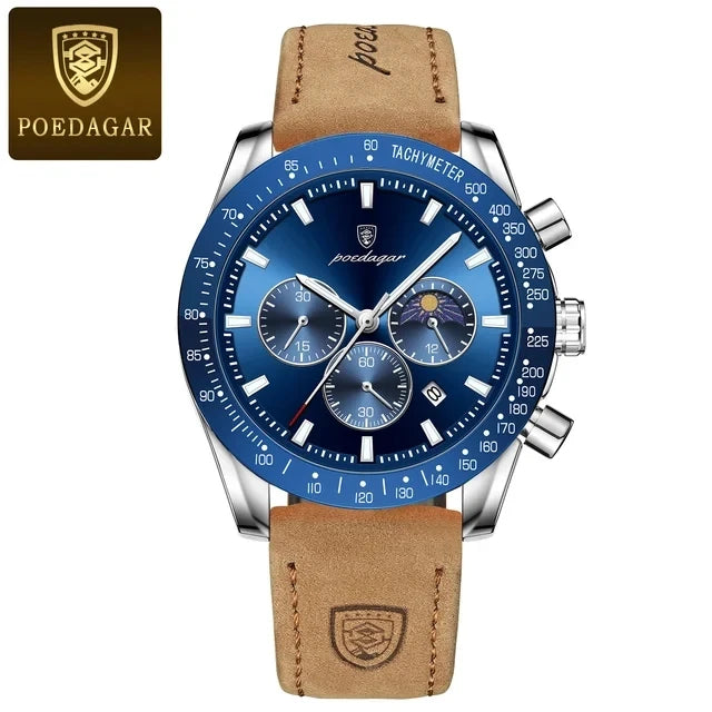 609  Men Watch for Man Sports Waterproof Luminous Date Chronograph Leather Men's Watches Quartz Male Clocks