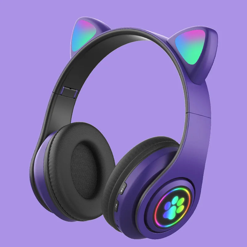 B39M Earphone Foldable LED Gaming Headset Wireless Cat Ear Headphone for Children Gift Audifonos