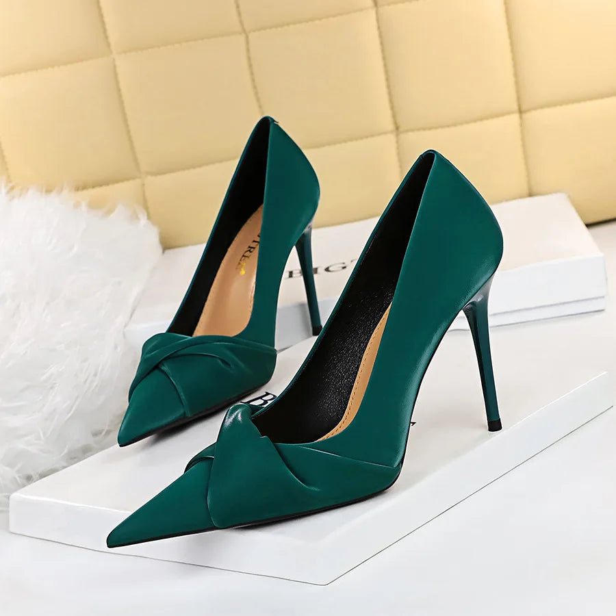 Women's High Heel Shoes Contrasting Sole Simple Slim Heel Glossy Finish Shallow Mouth Pointed Toe for Summer Breathable
