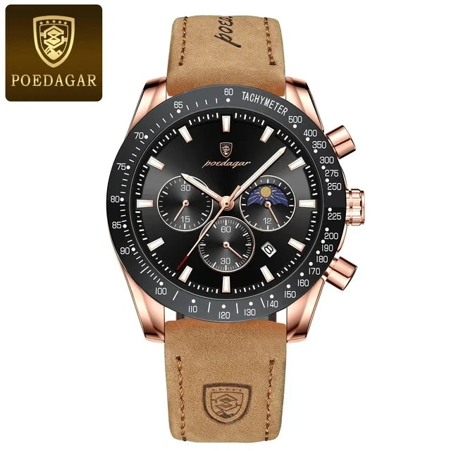 609  Men Watch for Man Sports Waterproof Luminous Date Chronograph Leather Men's Watches Quartz Male Clocks