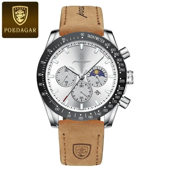 609  Men Watch for Man Sports Waterproof Luminous Date Chronograph Leather Men's Watches Quartz Male Clocks