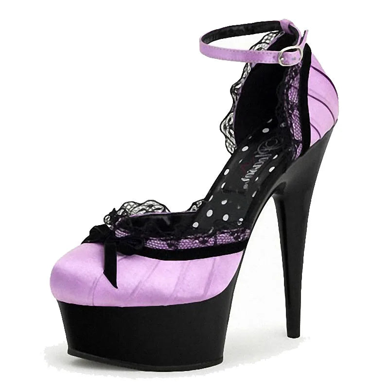 15 cm Thin Heel Platform High Heels Round Head Lace Elegant Pole Dance Model Catwalk Fashion Women's Single Shoes