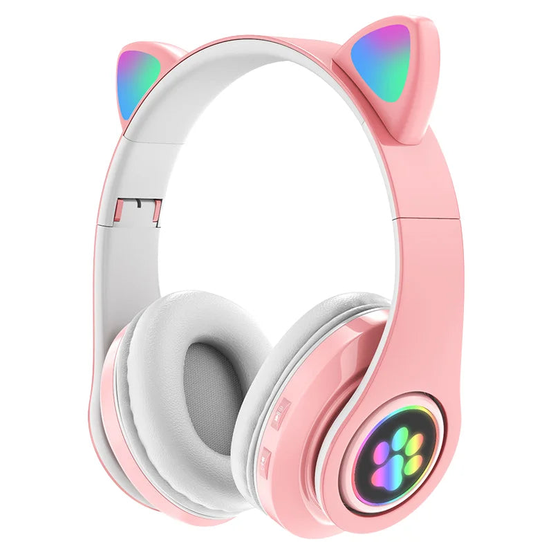 B39M Earphone Foldable LED Gaming Headset Wireless Cat Ear Headphone for Children Gift Audifonos