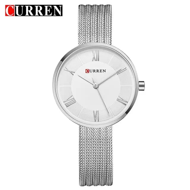 CURREN 9020 Fashion Quartz Watch Stainless Mesh Steel Strap Waterproof Gold Clocks Lady Simple Roman Casual Watches for Women