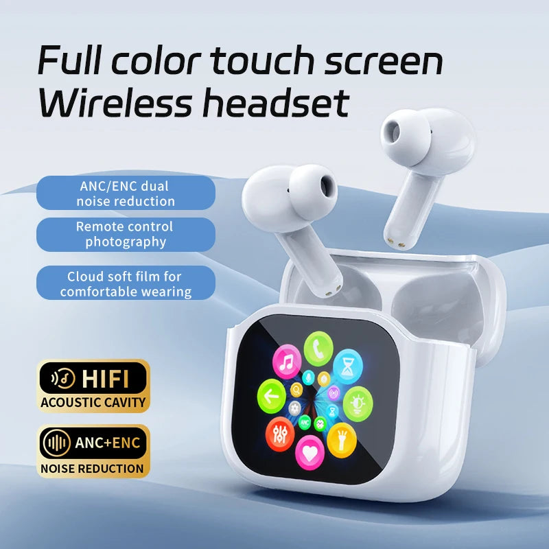 Quality In-Ear Earphones TWS Earbuds Wireless Headphones with LCD Touch Color Screen Display ANC Noise Cancelling Feature