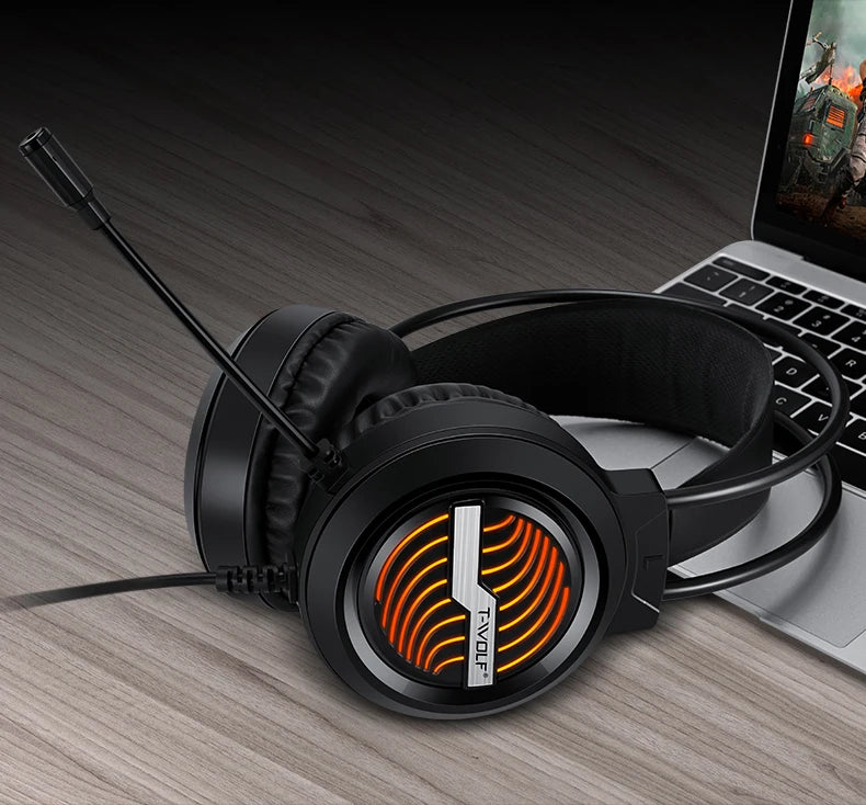 T-WOLF H130 RGB Backlit Gaming Headset Headphones 3D Surround Sound Usb Wired Noise Cancelling Gaming Headset Earbuds Headphones