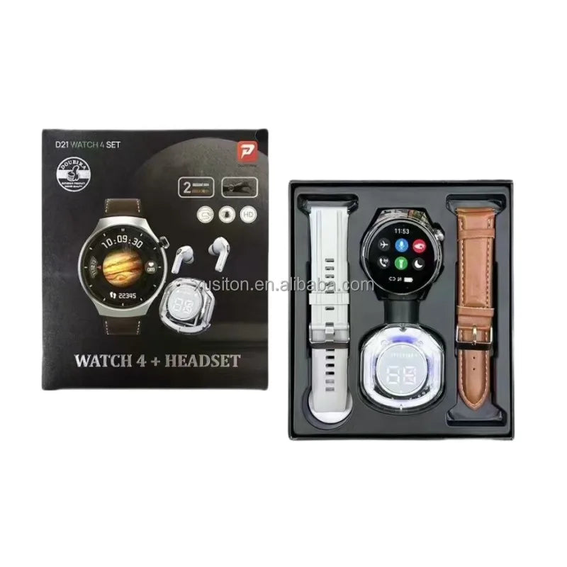 2025 Women Men D21 Watch 4 Set Relojes Smart Headphone 2 in 1 Set 1.52 TFT BT Call Heart Rate Sport Smart Watch With Headphones