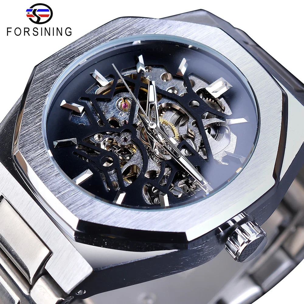 Forsining Black Fashion Mens Watches Automatic Mechanical Casual Sport Man Wristwatch Waterproof Luminous Hands Clocks