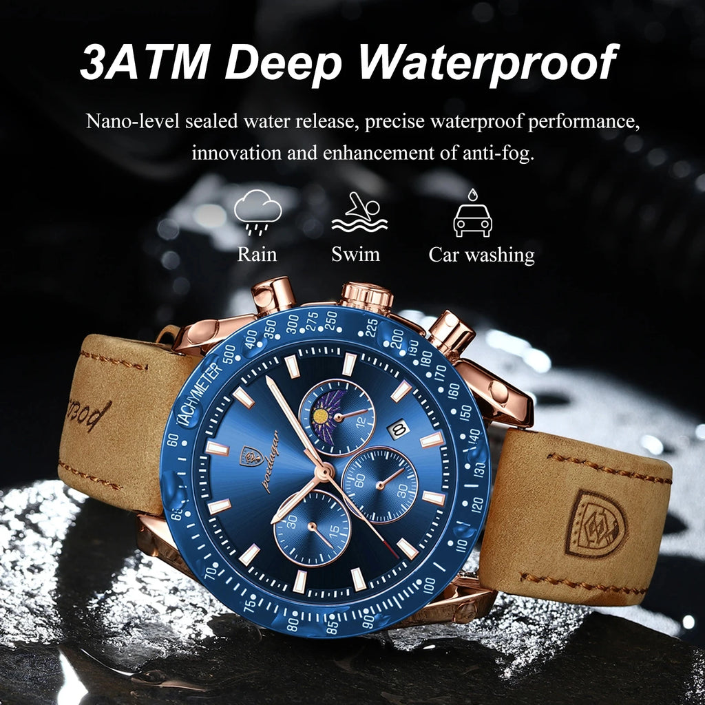 609  Men Watch for Man Sports Waterproof Luminous Date Chronograph Leather Men's Watches Quartz Male Clocks