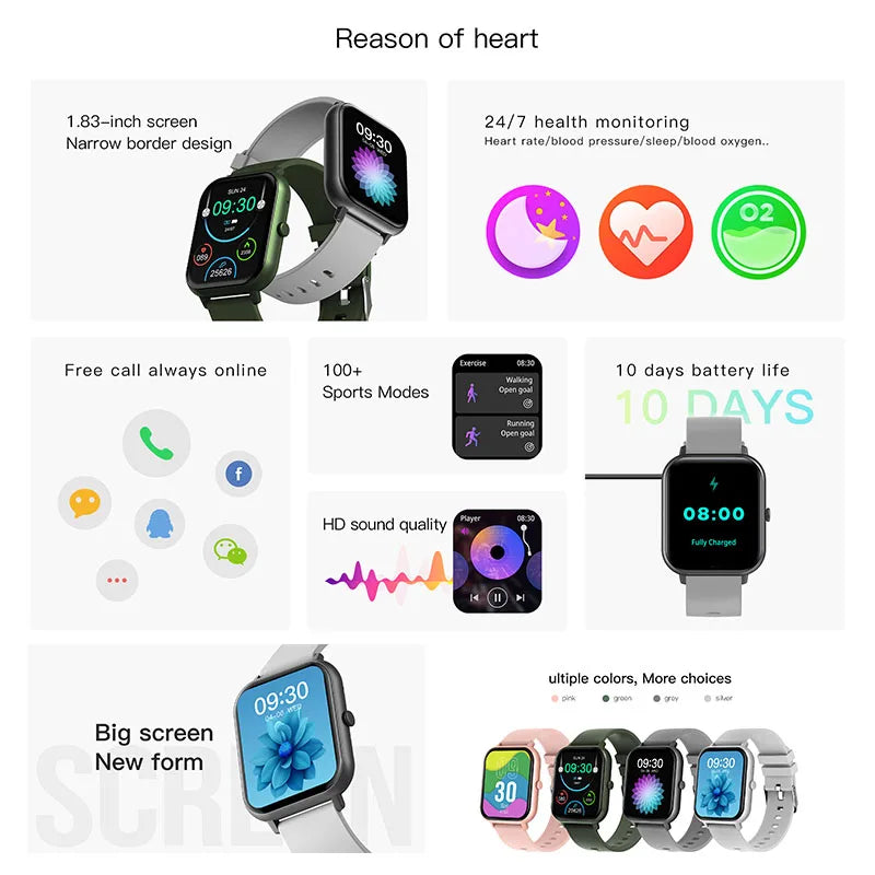 2025 New Smart Watch Men Women 1.83 inch Full Touch Screen Heart Rate Tracker Bluetooth Talking Sports Smart Watch Holiday Gift