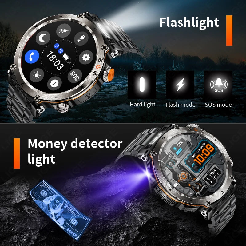 LIGE New Waterproof Smart Watch 600mAh Outdoor Riding Smart Clock Compass Heart Rate Flashlight Bluetooth Call Sports Smartwatch