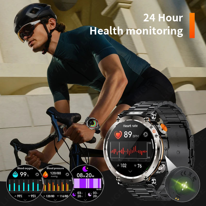 LIGE New Waterproof Smart Watch 600mAh Outdoor Riding Smart Clock Compass Heart Rate Flashlight Bluetooth Call Sports Smartwatch