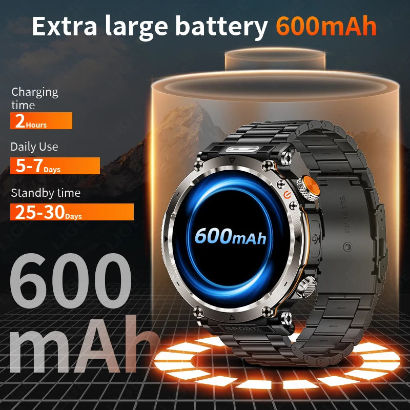 LIGE New Waterproof Smart Watch 600mAh Outdoor Riding Smart Clock Compass Heart Rate Flashlight Bluetooth Call Sports Smartwatch