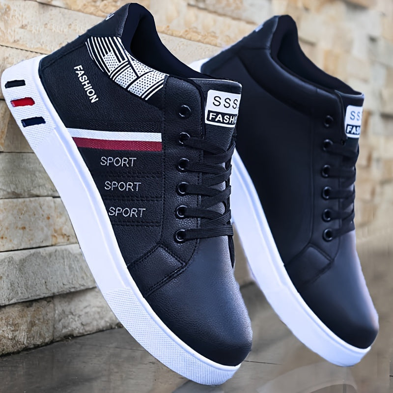 Men's Solid Color Lace-up Skate Shoes, Fashion Stripe Design Men’s, Breathable and Comfort for All Seasons Casual Wear & Outdoor Activities, Mens Skate Shoe, Skateboard Shoes High Top, Skater Shoes Men, Mens Outdoor Skate S