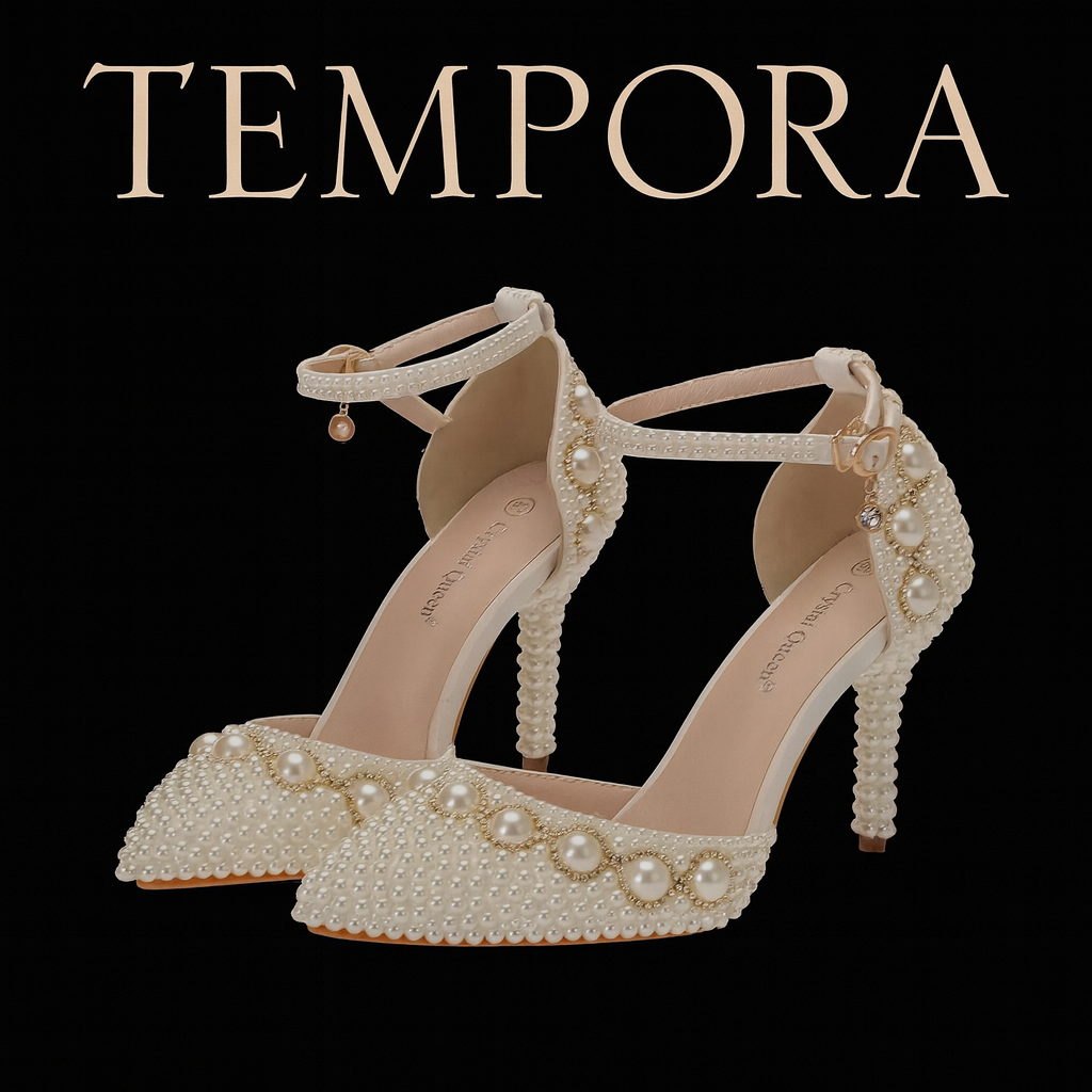 BS017 Women’s High Heel Sandals | 7–9 cm Beaded Rhinestone Pearl Wedding Shoes with Ankle Strap
