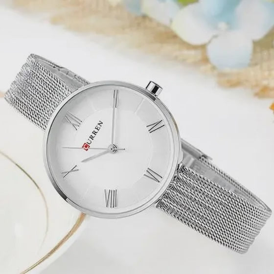 CURREN 9020 Mesh Steel Strap Waterproof Gold Clocks Fashion Quartz Watch Stainless Lady Simple Roman Casual Watches for Women