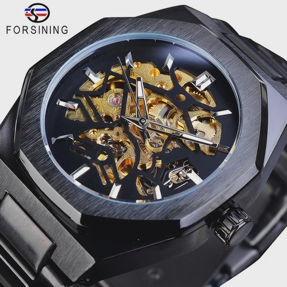 Forsining Black Fashion Mens Watches Automatic Mechanical Casual Sport Man Wristwatch Waterproof Luminous Hands Clocks